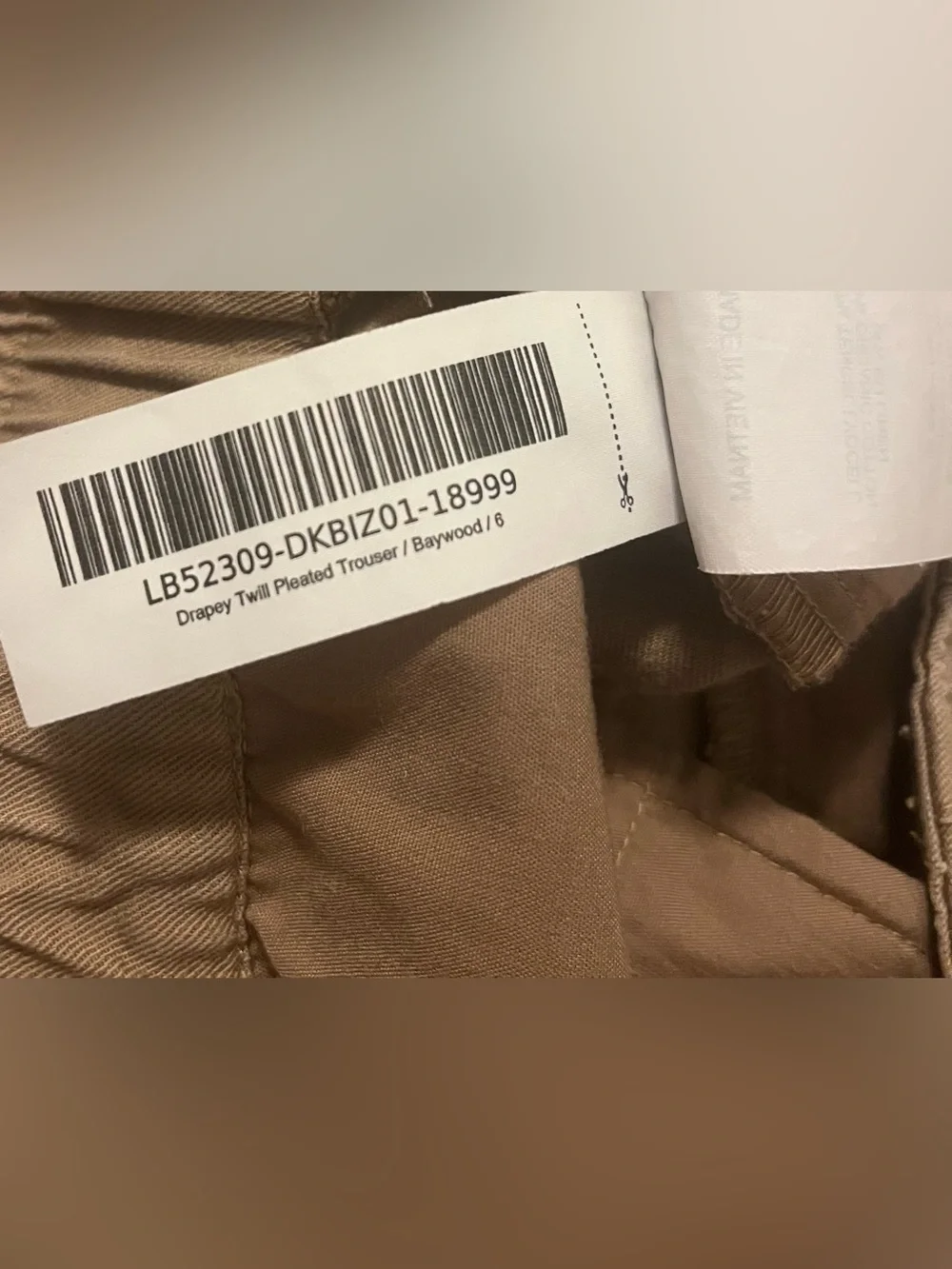 Quince Drapey Twill Pleated Trouser Baywood Size 6